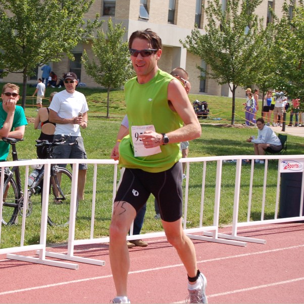 Bill completing his first triathlon in 2007.